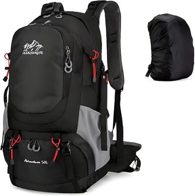 CarryQuest® - 50L Reisrugzak - Waterbestendige Nylon Hiking Backpack met Regenhoes, Drinksysteem, Ademend Rugpaneel, Heupvakken & 55x33x23 cm - Groen