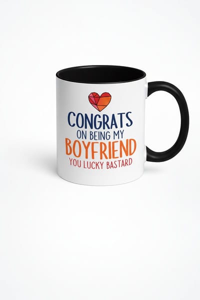 Grappige Mok "Congrats op het zijn van mijn Vriendje, Lucky Bastard" - Origineel Cadeau voor Hem