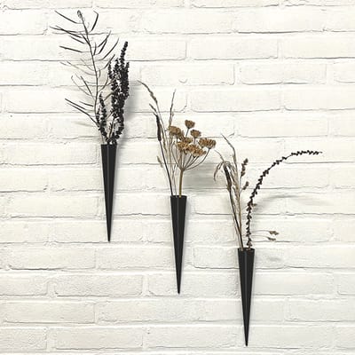 Wandvaasje Zwart – Set van 3 – Kegelvormig Muurvaasje – 3D Geprint – Voor Bloemen, Droogbloemen, Kunstbloemen en Kleine Plantjes”