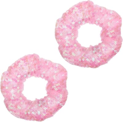 Allecto Plus - Sprankelende roze kristallen scrunchie haarbanden - Set van 2 - Elastische haarbanden - Paardenstaart houder accessoire voor vrouwen - Dik krullend haar - Roze pailletten - Groot formaat