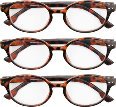 Melleson Eyewear Leesbril - Mat Havanna - Rond - +1.00 - 3 Stuks - Inclusief 3 Pouches