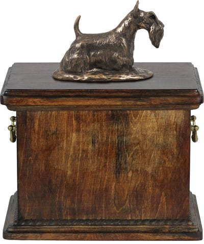Elegante urn voor de as van een Scottish Terrier met beeldje