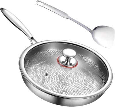 Titanium Koekenpan - Koekenpan met deksel - Gezond Koken - Visgraat Structuur - 30 cm - Zilver