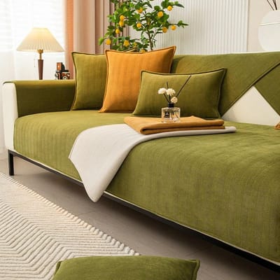 Coussin de Canapé Simple Antidérapant Accoudoir Dossier Housse de Canapé Universelle Tissu Chenille Couleur Unie Rayé Coussin de Canapé de Salon 70x70cm 1pcs beige