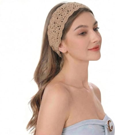 Handgemaakte Vintage Bloemen Haarband voor Dames - Gehaakte en Gebreide Haaraccessoire in Effen Khaki, Perfect voor Feestjes en Dagelijks Gebruik