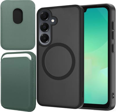 Hoesje + Pasjeshouder geschikt voor Samsung Galaxy A17 5G / A26 - Portemonnee geschikt voor MagSafe - Magnetisch - Pasjes Houder - Creditcardhouder - Groen