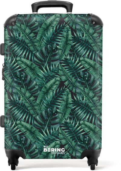 NoBoringSuitcases.com - Grote koffer - Palm bladeren monstera donker patroon - Kinderkoffer geschikt voor jongen en meisjes - Reiskoffer met 4 wielen - Trolley op wieltjes - Rolkoffer groot kinderen - 72 liter - Ruimbagage valies 20kg