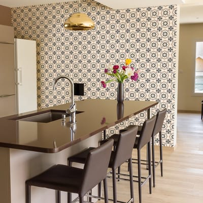 Zelfklevende tegelmuurstickers voor keuken en badkamer - 60 cementtegelstickers, Azulejos Diana-stijl - 60 stickers, 15x15 cm