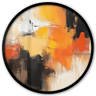 Poster in lijst Rond - Fotolijst 40x40 cm - Posters - Abstract - Modern - Verflook - Herfst kleuren - Oranje - Ronde posterlijst zwart - Decoratie - Wanddecoratie woonkamer - Muurdecoratie slaapkamer