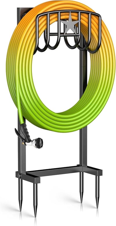 Tuinslanghouder Vrijstaand - Slangopslag Buiten - Tuinieren Georganiseerd - Robuust Metaal Gelakt - 106cm Hoog - Zwart
