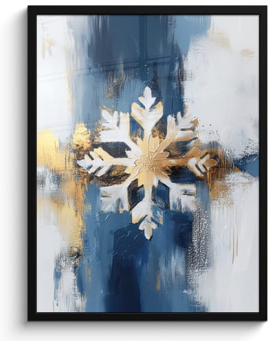 Poster in lijst - Fotolijst 50x70 cm - Posters - Abstract - Winter - Sneeuwvlok - Sneeuw - Goud - Posterlijst zwart - Decoratie - Wanddecoratie woonkamer - Muurdecoratie slaapkamer