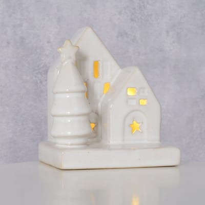 Deco huisje Cristo steen met LED H10cm