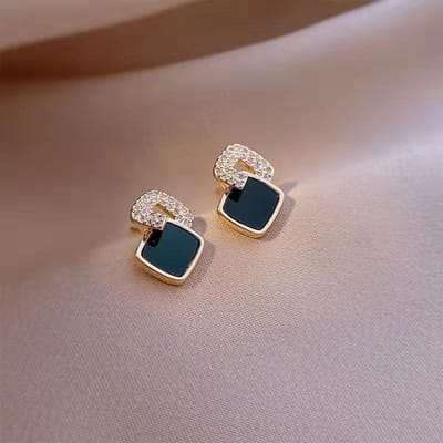 Boucles d'oreilles en Zircon noir de Style coréen pour femmes, strass brillants, carrés géométriques, bijoux de déclaration de fête pour filles, cadeaux gray