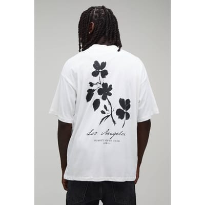 Wit Oversized T-shirt Met Vervaagde Bloemenprint | White | Size Large