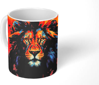 Mok - Koffiemok - Schilderij - Leeuwenkop - Oranje - Mokken - 350 ML - Beker - Koffiemokken - Theemok