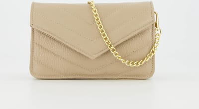 Klein leren crossbody / schoudertasje met gouden details taupe - Laurie