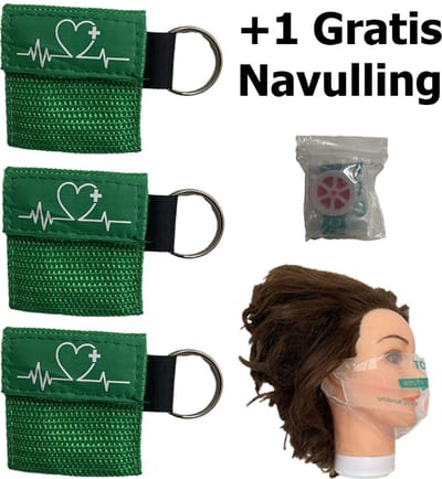 Reanimatiemasker | Kiss of Life | Beademingsmasker | Reanimatie masker | Sleutelhanger | Veilig reanimeren | Groen | 3 stuks
