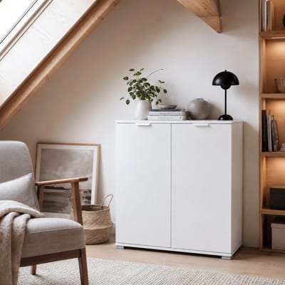 The White Stone Onderkast 2 Deuren Wit Voorgemonteerd | Ruimtebesparende Kast 75x85x38 cm | Badkamer- en Wasruimtekast met Verstelbare Planken en Houtlook Structuur
