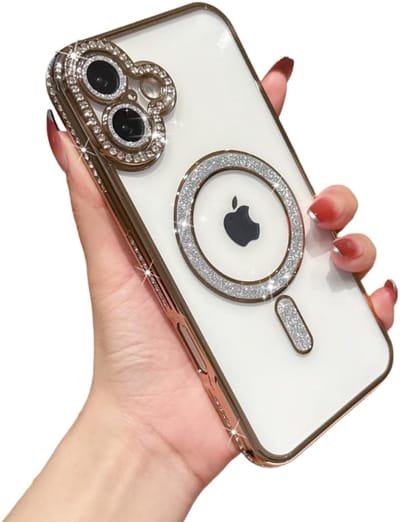 Diamant Glitter Telefoonhoesje Geschikt voor Magsafe met Camera Bescherming voor iPhone 16 - FuturiQ - Goud
