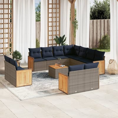 vidaXL - 12-delige - tuinbankset - met - kussens, - grijs - polyrotan