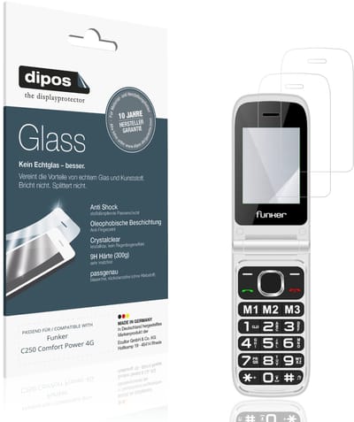 dipos – 2x Pantserfolie geschikt voor Funker C250 Comfort Power 4G | 9H Screenprotector
