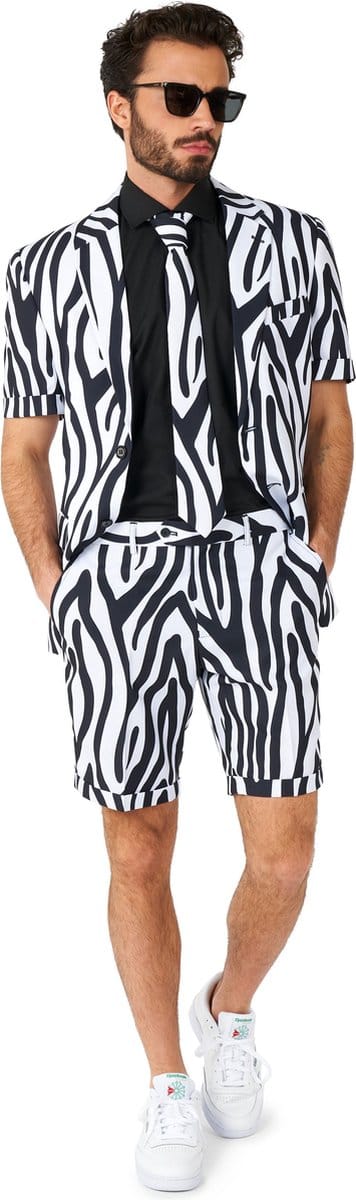 OppoSuits Zazzy Zebra - Heren Zomer Pak - Tropical Kostuum - Carnavalskleding - Zwart - Maat EU 46