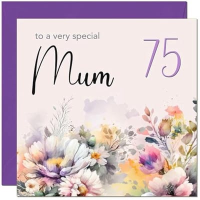 75e Verjaardagskaart voor Mama met Paarse Bloemen