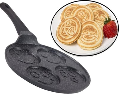 Pannenkoekenpan - Crêpepan Emoji - Lekkere Pannenkoeken Maken - Marmeren Anti-aanbaklaag - 27 cm Diameter - Zwart