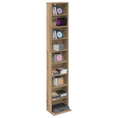 vidaXL - CD - Kast - Artisanaal - eiken - 33 - x - 23,5 - x - 175 - cm - Bewerkt - hout