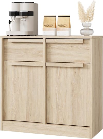 Landelijk Dressoir met 2 Lades - Houtlook Buffetkast / Opbergkast - Koffiemeubel - 80 cm Breed - Perenhout Kleur