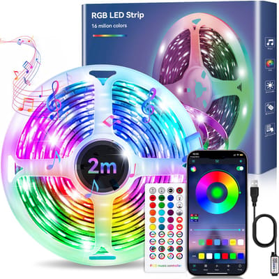Rayofi LED Strip 2m USB–RGB LED Streep–Kleurveranderende LED Verlichting met Afstandsbediening–App-besturing, Muziekmodus–Timer-instelling–LED Band voor Slaapkamer TV Keukendecoratie