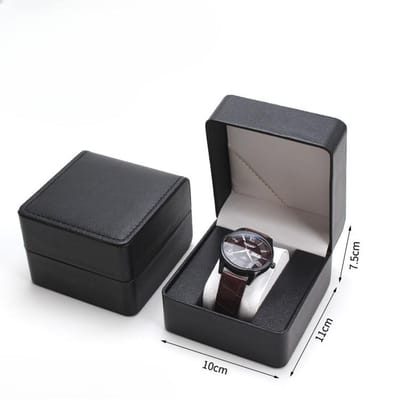 Zwarte Enkele Horloge Geschenkdoos PU Leer Polshorloge Display Case Organizer voor Mannen Clamshell Horlogedoos zwart