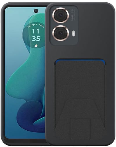 Geschikt voor Motorola Moto G 2024 Telefoonhoesje met Verstelbare Leren Pasjeshouder - Flexible Back Cover Case Siliconen TPU with Adjustable Leather Cardslot - Zwart - Smartphonica geschikt voor Motorola Moto G 2024
