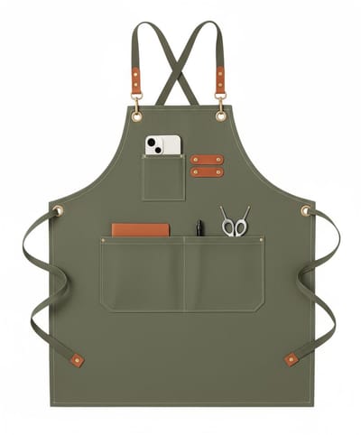 Robuust canvas kookschort voor dames en heren - verstelbaar met grote zak, vlekbestendig. Ideaal voor keuken, barbecue, schilderen, tuinieren en ambachten