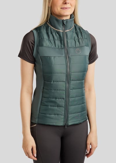 Montar SS26 MoLila Hybride Bodywarmer met Champagne Kristallen tape en Jade Kristallen L