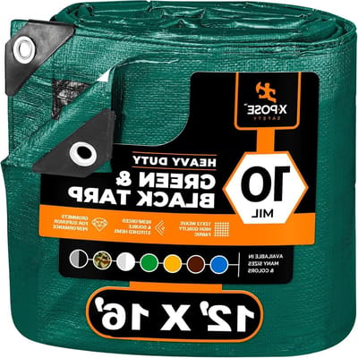 Heavy Duty Poly Tarp 12 Voet x 16 Voet 10 Mil Dik Waterdicht, UV Blokkerende Beschermhoes - Omkeerbaar Groen en Zwart - Gelamineerde Coating - Doorvoertules - door Xpose Safety