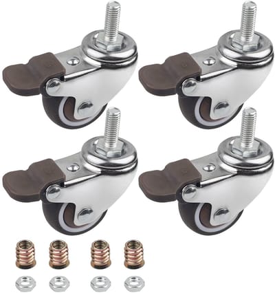 Dailygoods- Zwenkwiel 38 mm - Zwenkwielen set van 4 - Zwenkwiel met rem - Meubelwiel - Draagkracht 22 kg per rol - TPE-rubber met verchroomde behuizing - Meubelwielen