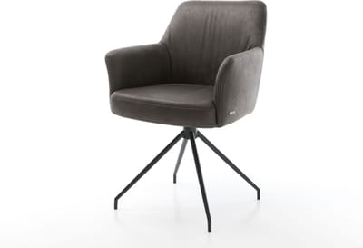 Eetkamerstoel Xana-Flex met armleuning kruisframe conisch zwart microvelours antraciet vintage 180° draaibaar pocketveer kern