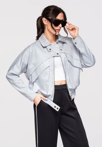 OMBRE Jas - Lange Mouw - Geen Sluiting - Effen Blauw M/L
