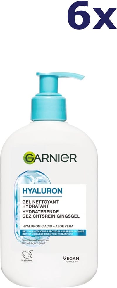 6x Garnier SkinActive Reinigingsgel Hyaluronzuur en Aloë Vera 250ml