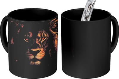 Magische Mok - Foto op Warmte Mokken - Koffiemok - Leeuw - Goud - Druppels - Magic Mok - Beker - 350 ML - Theemok