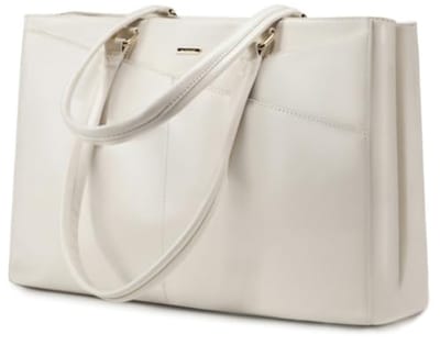 Ruime laptoptas voor dames - Beige schoudertas met meerdere vakken voor 15.6 inch laptops