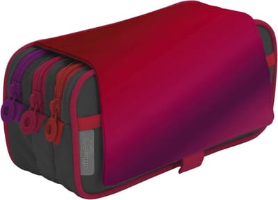 Drievoudig Pennenetui - Ruime Opberger - School en Kantoor - Wasbaar Materiaal - 22 x 11 x 9 cm - Mix-rood