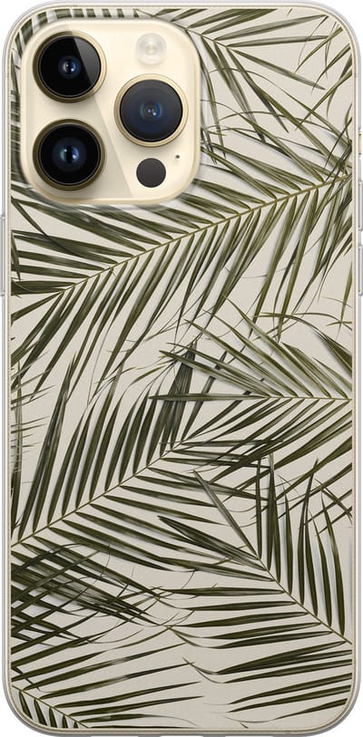 Leuke Telefoonhoesjes - Hoesje geschikt voor iPhone 14 Pro Max - Palmbladeren - Soft case - TPU - Planten - Groen