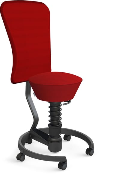 Aeris Swopper with backrest footring with castors (hard floor), black spring strut type: standard, black, spring black seat cover: mesh fabric Runner (Gabriel), red backrest pole: black, backrest cover: mesh fabric Runner (Gabriel), red