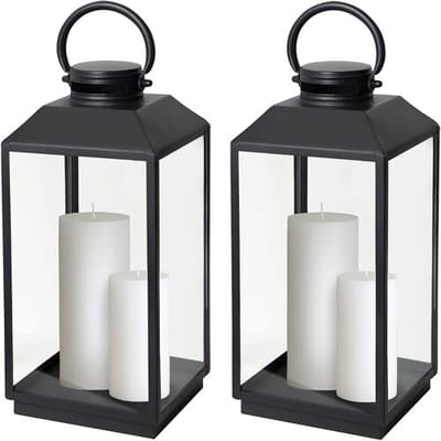 KS Verlichting Set van 2 Newport Windlicht Zwart Medium