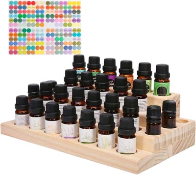 Houten Organizer voor 30 Flessen Essentiële Olie, Praktische Opbergstandaard en Presentatierek voor Aromatherapie en Geuroliën