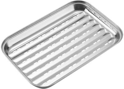 QTTVBTNA -Roestvrijstalen Grillpan met Gaten – Rechthoekige Grillschaal voor BBQ, Camping en Keuken – Ideaal voor Groenten, Vis en Fruit – Hittebestendig & Gemakkelijk te Reinigen