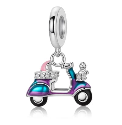 Fler® | Bedel | Past op populaire bedelarmbanden (standaard - 3mm) | Scooter Bedel | Hangbedel Charm | 925 sterling zilver | multi kleuren emaille | Valentijnsdag Cadeau | Sinterklaas kado | Kerstcadeau | Verjaardagsgeschenk | Vriendschap