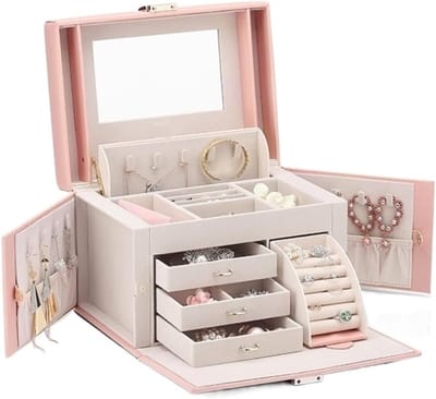 Juwelen Doos - Sieraden Organizer - Sieraden Opbergen - Grote Capaciteit - 25.5 x 18.5 x 17.5 cm - Roze